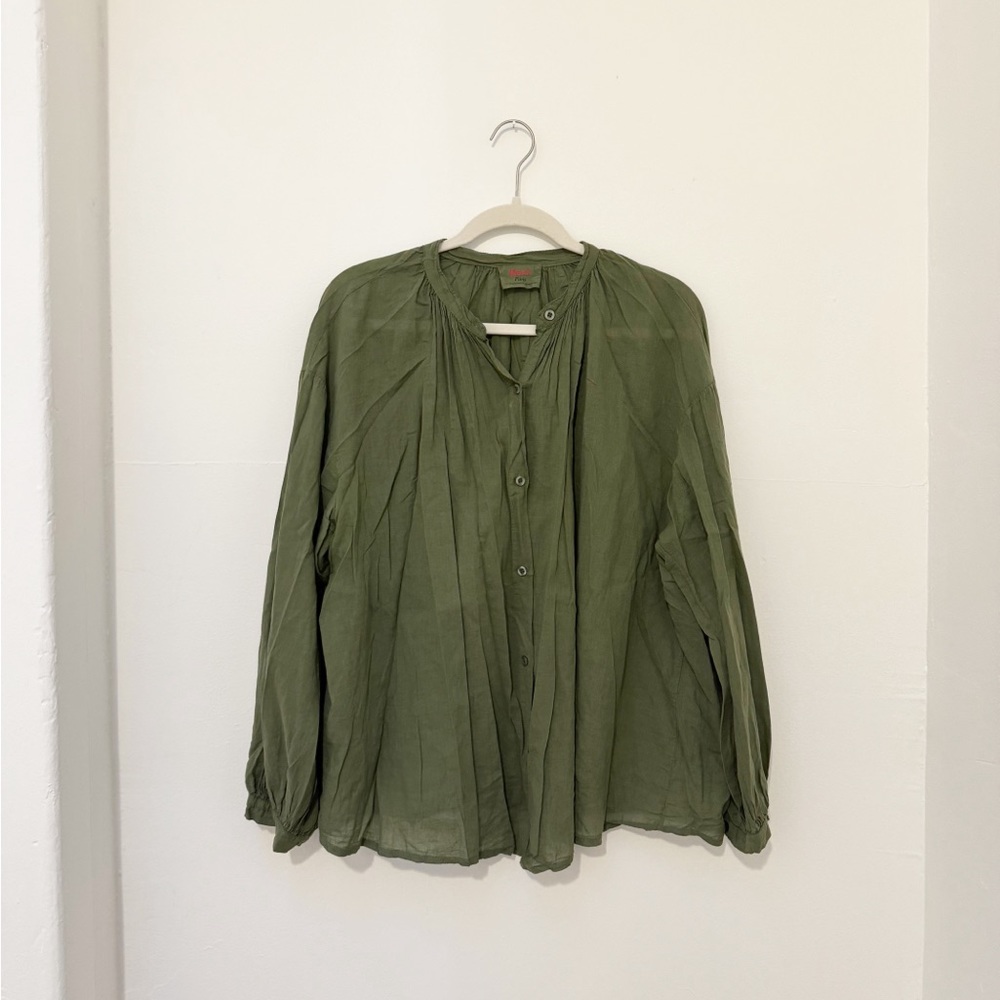 Merci Olive Green Button Down Blouse
